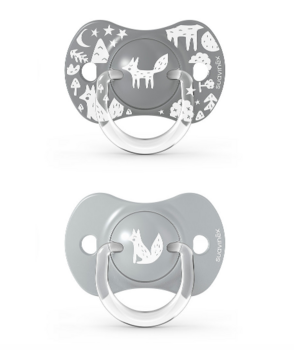 Пустушка симетрична Suavinex Fox Історії лисиці, силіконова, 18+ міс., 2 шт., сірий (307345) - Pampik