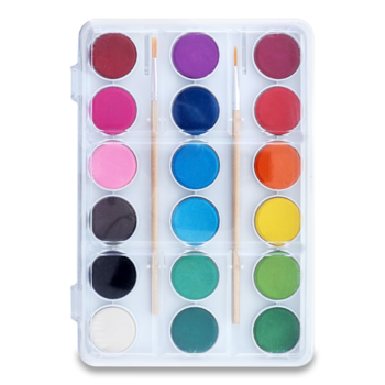 Краски акварельные Offtop, 2 кисточки, 18 цветов (848707) - Pampik