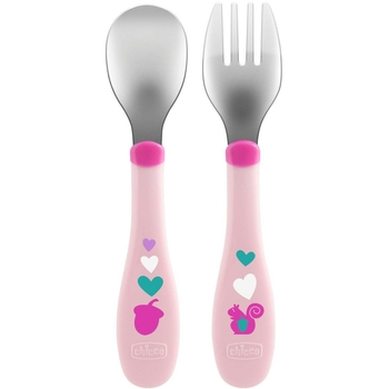 Набір Chicco: ложка і виделка, з нержавіючої сталі, 18м +, рожевий (16102.10.00) - Pampik