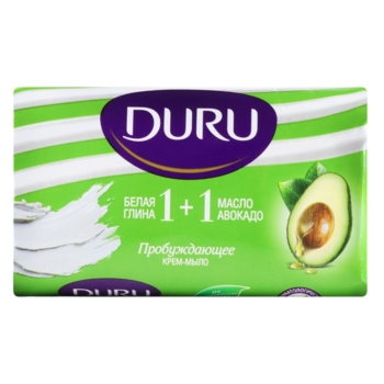 Туалетне мило Duru 1+1 З білою глиною та олією авокадо, 80г - Pampik