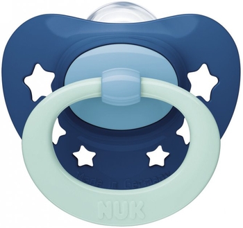 Пустышка силиконовая NUK Signature, ортодонтическая, 6-18 мес., синий (3952346) - Pampik