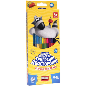 Карандаши двусторонние Школьник с точилкой 24 цвета 12 шт. (312113001-UA) - Pampik
