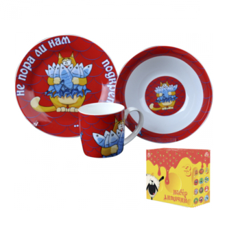 Набор детской посуды SnT Не пора ли нам подкрепиться, Толстый кот с рыбой, 3 предмета (5132-02) - Pampik