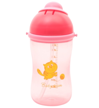 Поїльник Baby Team, з силіконовою трубочкою, 9+ міс., 380 мл, червоний (5010) - Pampik