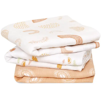 Рушник Aden + Anais Keep rising, муслин, 70х70 см, білий з бежевим, 3 шт. (AMSC30016) - Pampik