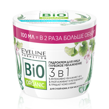 Гідрокрем для обличчя 3 в 1 Eveline Bio Organic Глибоке зволоження, 100 мл (C100BOAL) - Pampik