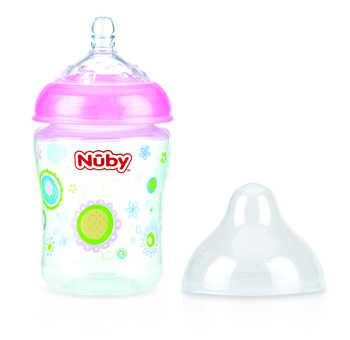 Пляшечка поліпропіленова Nuby непроливайка, широке горлечко, повільний потік, 180 мл, рожевий, 0+ (1193pnkflwrs) - Pampik