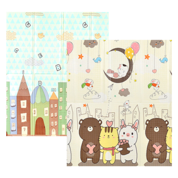 Детский двухсторонний складной коврик Poppet Спящие малыши и Волшебный город, 180x150x1 см (PP011-150) - Pampik