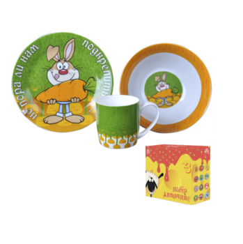 Набір дитячого посуду SnT Не пора би нам підкріпитися, Заєць з морквою, 3 предмети (5132-08) - Pampik - 2