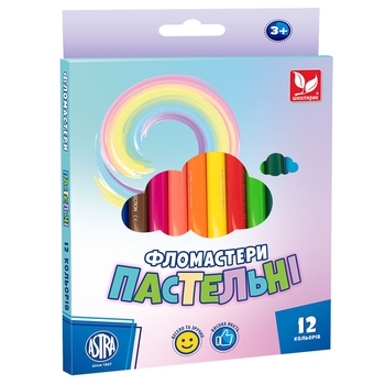 Фломастеры Школярик Пастельные, 12 цветов (317122001-UA) - Pampik