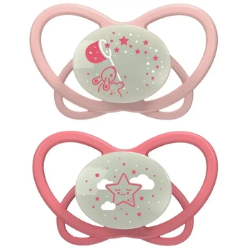 Пустушка Nip Мій метелик Ніч Мишка та Зірочка, силіконовий, 0-6 міс., 2 шт., фуксія з рожевим (38648-51) - Pampik