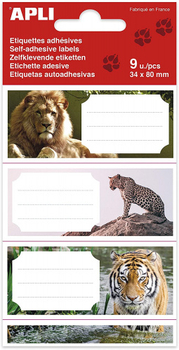 Шкільні етикетки Apli Kids Джунглі, самоклеючі, 9 шт., 81х36 мм (18434) - Pampik