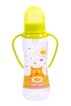 Пляшечка для годування Baby Team, з ручками і силіконовою соскою, 250 мл, салатовий (1411_салатовий) - Pampik