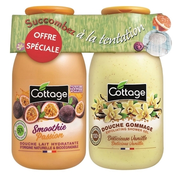Набор Cottage Smoothie Passion&Vanilla Молочко для душа, 250 мл и гель-эксфолиант, 270 мл - Pampik