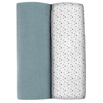 Багаторазова пелюшка Beaba Крапка, муслін, 120х120 см, білий з сірим, 2 шт. (920392) - Pampik