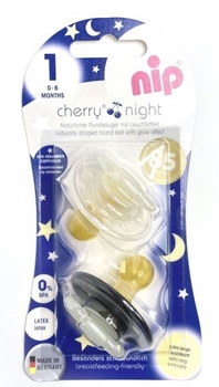 Круглая пустышка Nip Вишенка Ночь, 0-6 мес., белый с черным, 2 шт. (91010) - Pampik