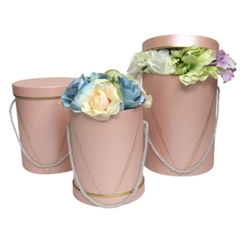 Набір подарункових коробок UFO Pink, висока кругла, W9319, 3 шт. (W9319 Набір 3 шт PINK круг. висо) - Pampik