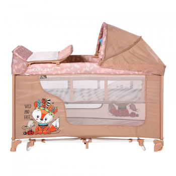 Манеж-кроватка Lorelli Moonlight 2 Layers Rocker Beige Foxy, бежевый (23718) - Pampik - 2