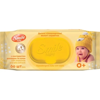 Вологі серветки Smile baby з екстрактом ромашки та алое, 60 шт. - Pampik