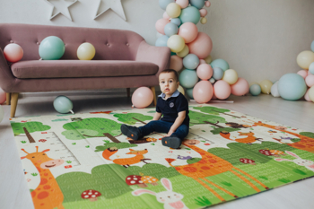 Детский двухсторонний складной коврик Poppet Веселая жирафа и Загадочный лес, 200x180x1 см (PP009-200) - Pampik - 11