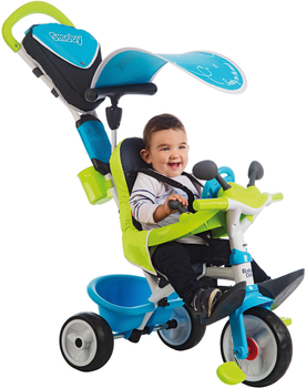 Триколісний велосипед Smoby Toys Бебі Драйвер з козирком і багажником, блакитно-зелений (741200) - Pampik - 10