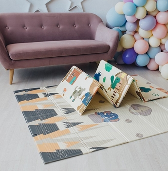 Дитячий двосторонній складаний килимок Poppet Прогулянка та Дорожні подорожі, 200x180 см (PP006-200) - Pampik - 5