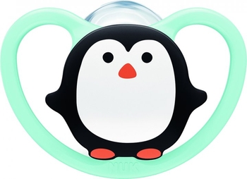 Силиконовая пустышка Nuk Space Пингвин, размер 2, голубой (3952334) - Pampik
