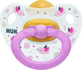 Латексная пустышка Nuk Happy Kids Птички, 6-18 мес., розовый (3952328) - Pampik