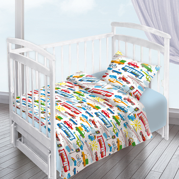 Комплект постільної білизни Ecotton Транспорт, поплін, дитячий, 140х110 см (20385) - Pampik