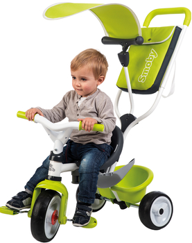Триколісний велосипед Smoby Toys з козирком, багажником і сумкою, зелений (741100) - Pampik - 3