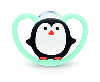 Пустышка силиконовая NUK Space Пингвин, ортодонтическая, 18+ мес, салатовый (3952358) - Pampik