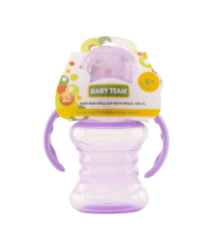 Поїльник-непроливайка Baby Team, зі спаутом і ручками, 6+ міс., 180 мл, фіолетовий (5022_фіолетовий) - Pampik - 3