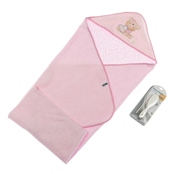 Полотенце с расческой и щеткой Interbaby Bear, розовый (8100224) - Pampik
