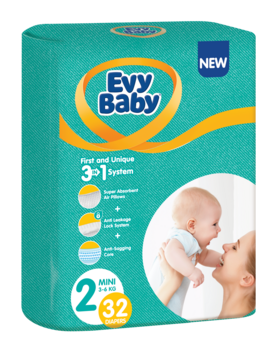Підгузки Evy Baby 2 (3-6 кг), 32 шт. - Pampik