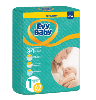 Підгузки Evy Baby 1 (2-5 кг), 62 шт. - Pampik