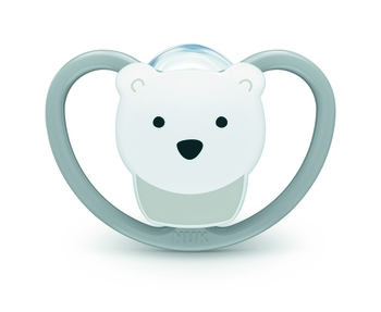 Пустышка силиконовая NUK Space Белый медведь, ортодонтическая, 0-6 мес, белый с серым (3952392) - Pampik