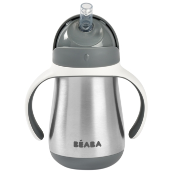 Металевий поїльник Beaba з трубочкою, 250 мл, сірий (913536) - Pampik