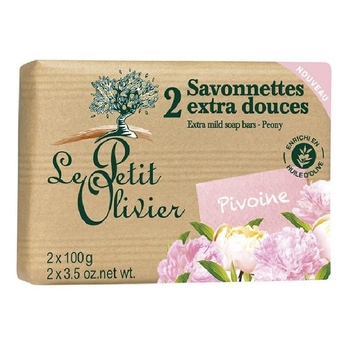 Мыло экстранежное Le Petit Olivier 100% vegetal oils soap, пион, 2х100 г (3549620005073) - Pampik