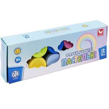 Краски гуашевые Школярик Пастельные, 12 цветов (301118001-UA) - Pampik