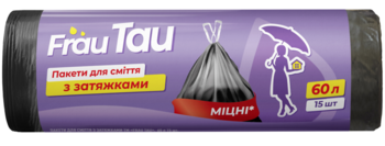 Пакеты для мусора Frau Tau, с затяжками, 60 л, 15 шт. - Pampik