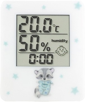 Цифровой гигрометр-термометр Стеклоприбор Т-17 с часами Енот, белый (403318-2) - Pampik