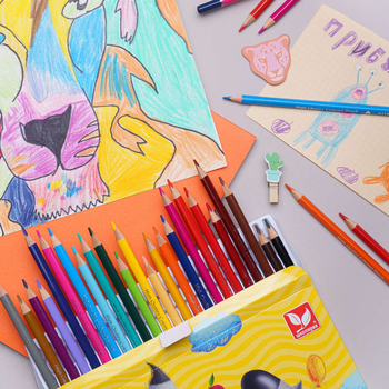 Карандаши цветные Школьник с точилкой 24 цвета (312110003-UA) - Pampik - 3