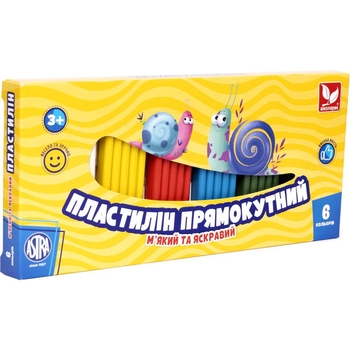 Пластилін восковий Школярик, прямокутний, 6 кольорів, 140 г (303116001-UA) - Pampik