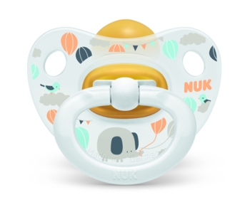 Пустышка латексная NUK Happy Kids Слоник, ортодонтическая, 18+ мес., белый (3952341) - Pampik