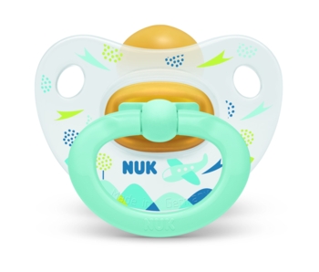 Пустышка латексная NUK Happy Kids Самолет, ортодонтическая, 18+ мес., салатовый (3952339) - Pampik