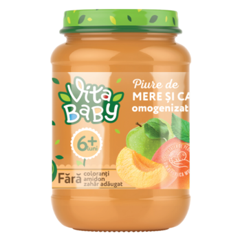 Пюре Vita Baby з яблук та абрикосів, без цукру, 180 г - Pampik