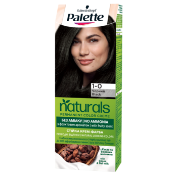 Стійка крем-фарба для волосся Schwarzkopf Palette Naturals, 1-0 Чорний, без аміаку, 110 мл - Pampik