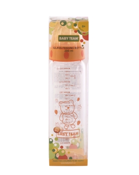 Пляшечка для годування Baby Team, скляна з силіконовою соскою, 250 мл, помаранчевий (1201) - Pampik - 3