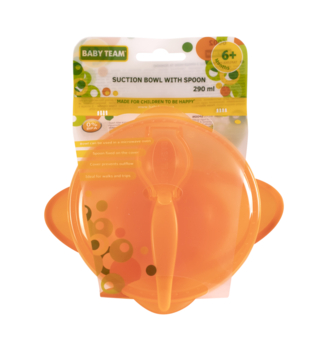 Тарелка на присоске Baby Team, с крышкой и ложкой, 290 мл, оранжевый (6002_оранжевый) - Pampik - 4