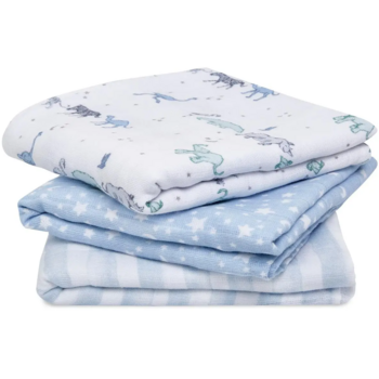 Рушник Aden + Anais Rising star, муслин, 70х70 см, білий з блакитним, 3 шт. (AMSC30006) - Pampik